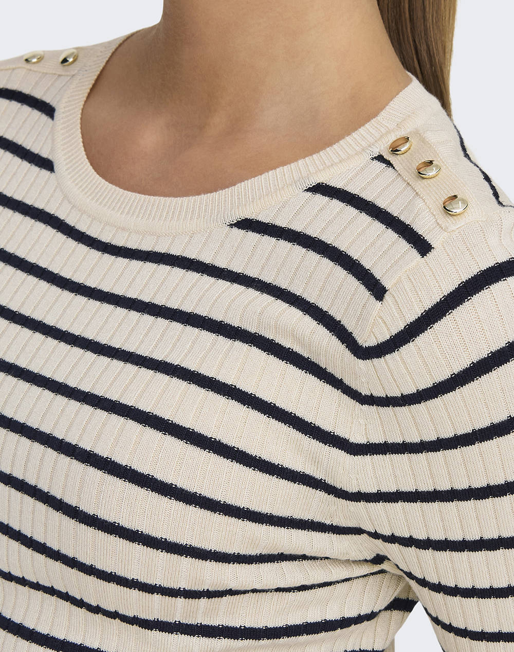 ONLY ONLMILA LS STRIPE BUTTON O-NECK CC KNT 15335111-Birch Biege φωτογραφία