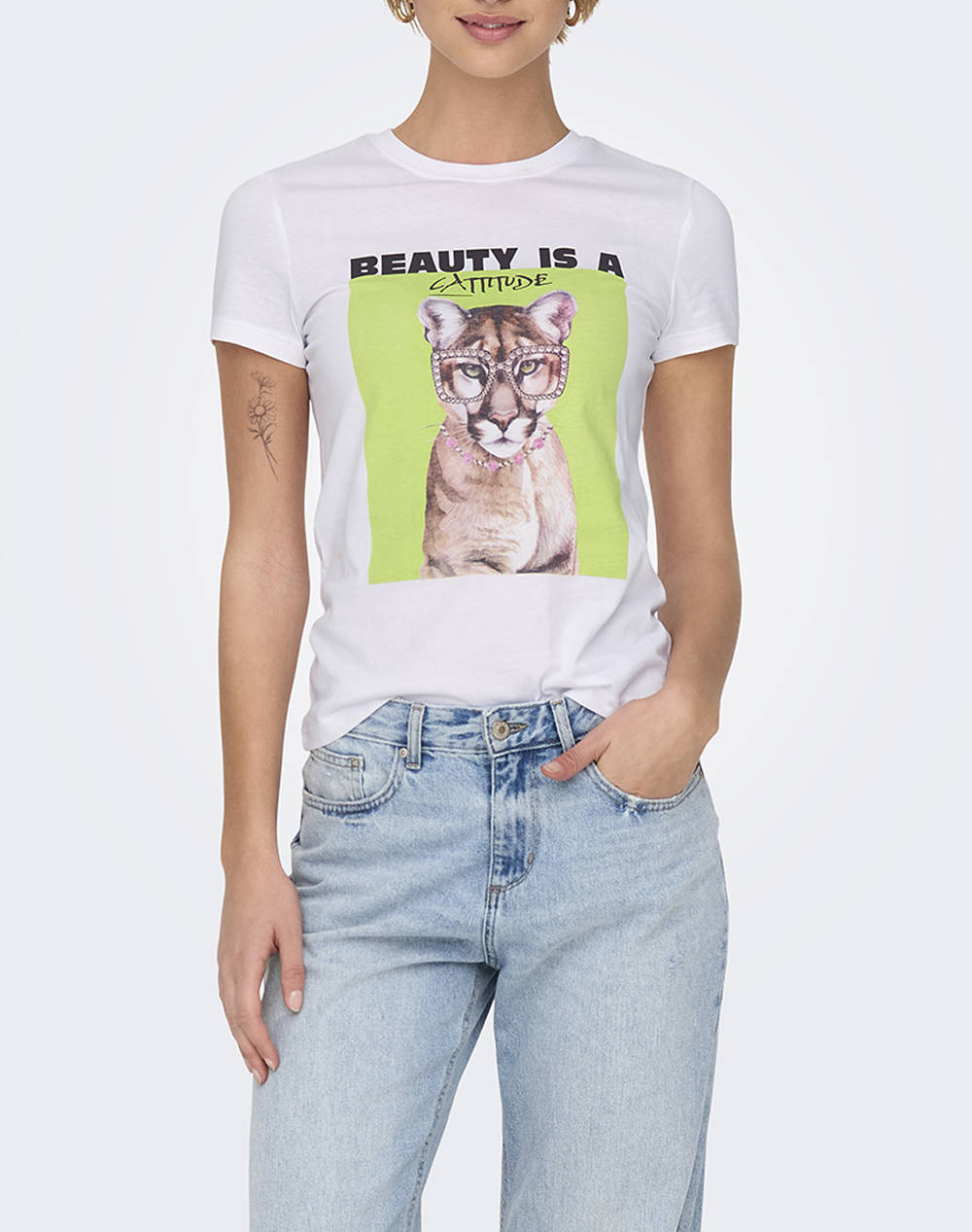 ONLY ONLVIBE LIFE S/S GLASSES TOP BOX JRS 15291975-Bright WhiteCattitude White