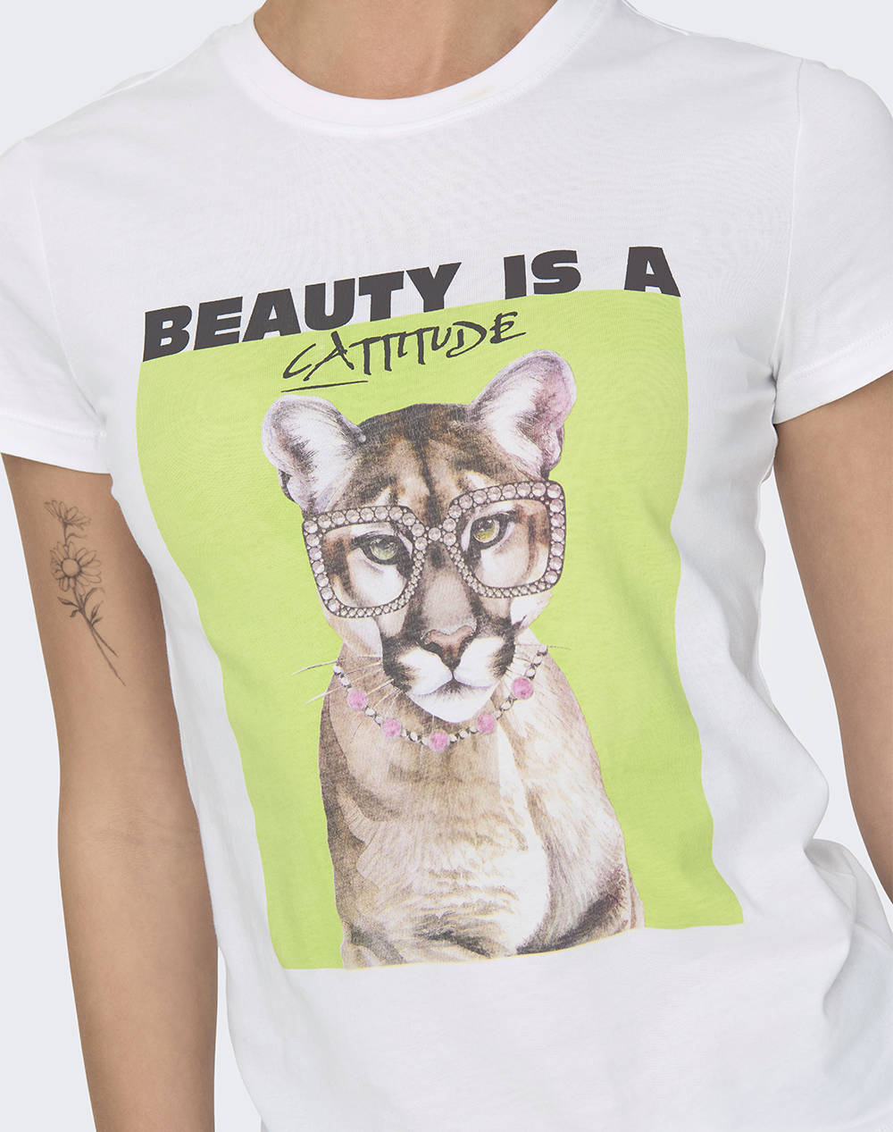 ONLY ONLVIBE LIFE S/S GLASSES TOP BOX JRS 15291975-Bright WhiteCattitude White φωτογραφία