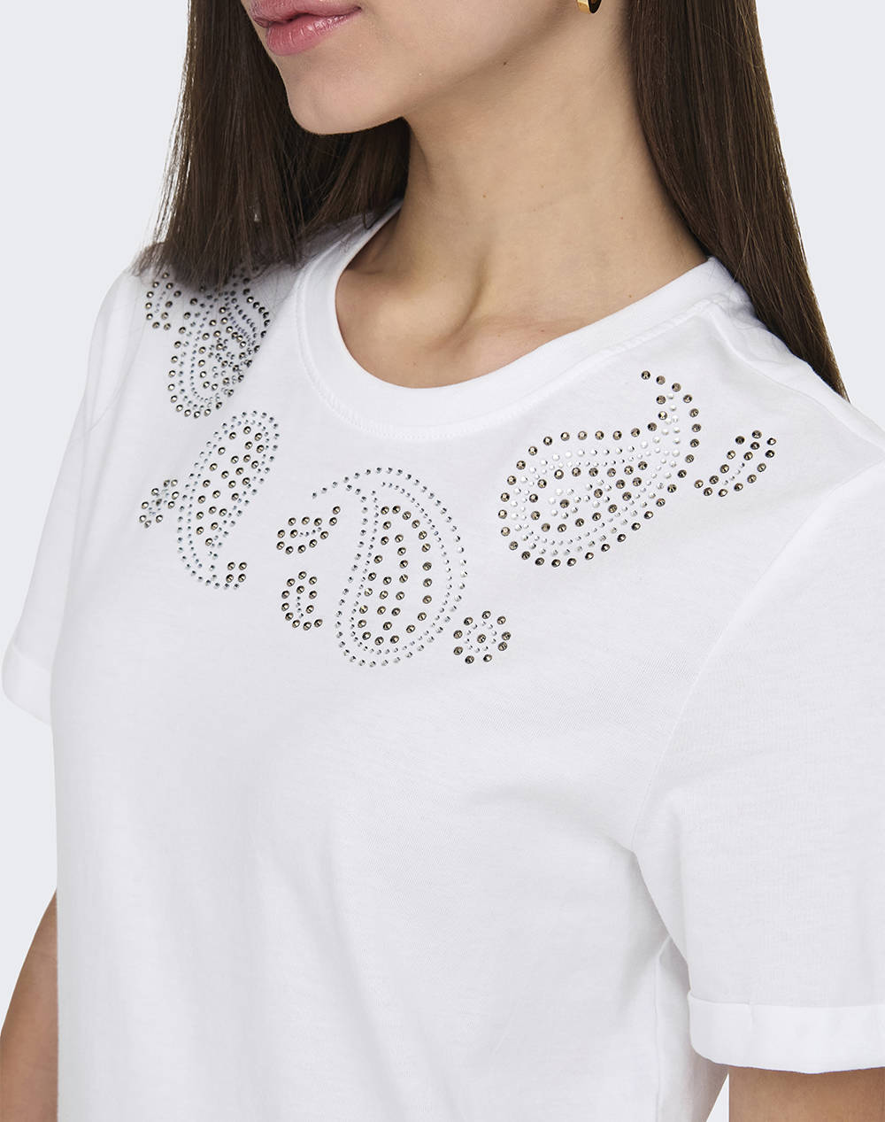 ONLY ONLHOLLIS LIFE S/S O-NECK TOP BOX JRS 15343560-Bright WhitePaisleystuds White φωτογραφία