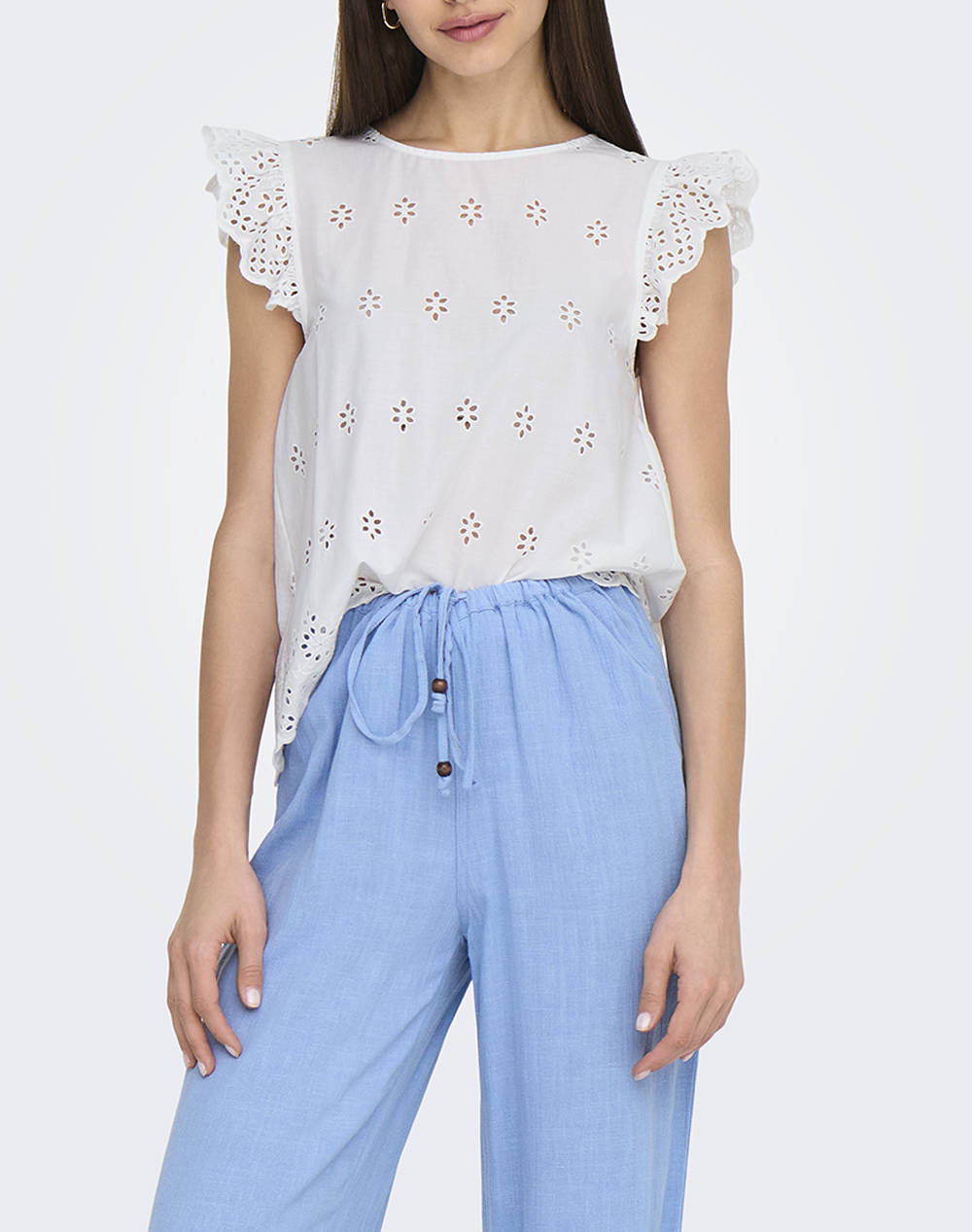 ONLY ONLLOU LIFE EMB S/S OPEN BACK TOP PTM 15342568-BRIGHT WHITE White