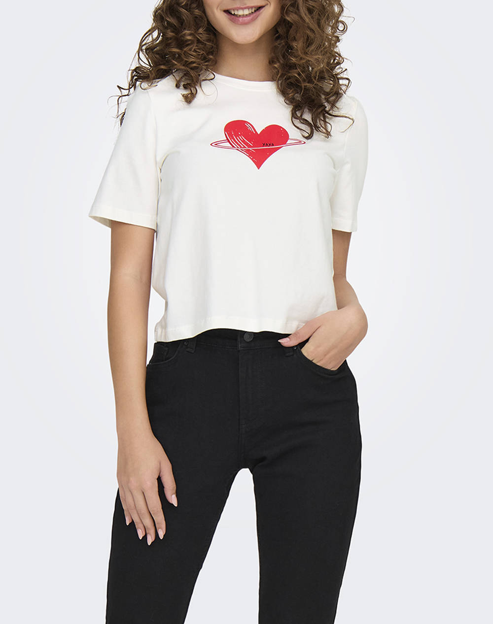 ONLY ONLVALLIE LIFE S/S LOVE TOP BOX JRS 15344237-Cloud DancerXoxo White