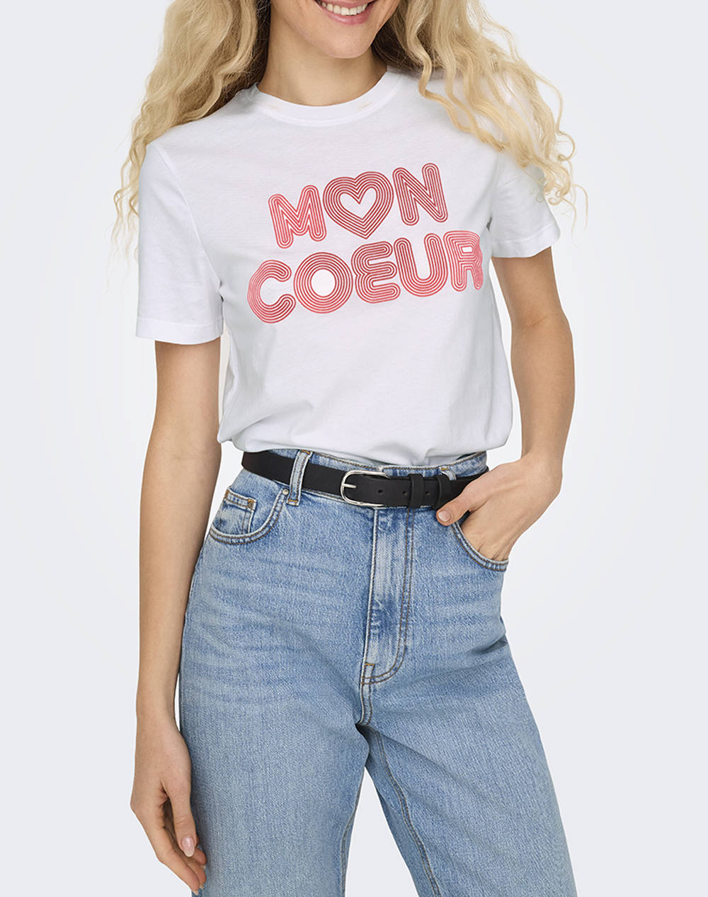 ONLY ONLY ONLARIYA LIFE REG S/S LOVE TOP BOX JRS 15343191-Bright WhiteCoeur OffWhite