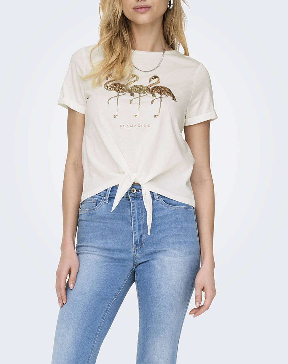 ONLY Damen T-Shirt Onlbianca Life - Stone Washed Fold-Up