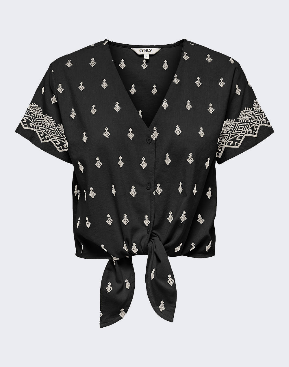 ONLY ONLSIESTA WILLA EMB SS KNOT BUT TOP WVN 15344867-BlackPUMICESTONEEMB Black