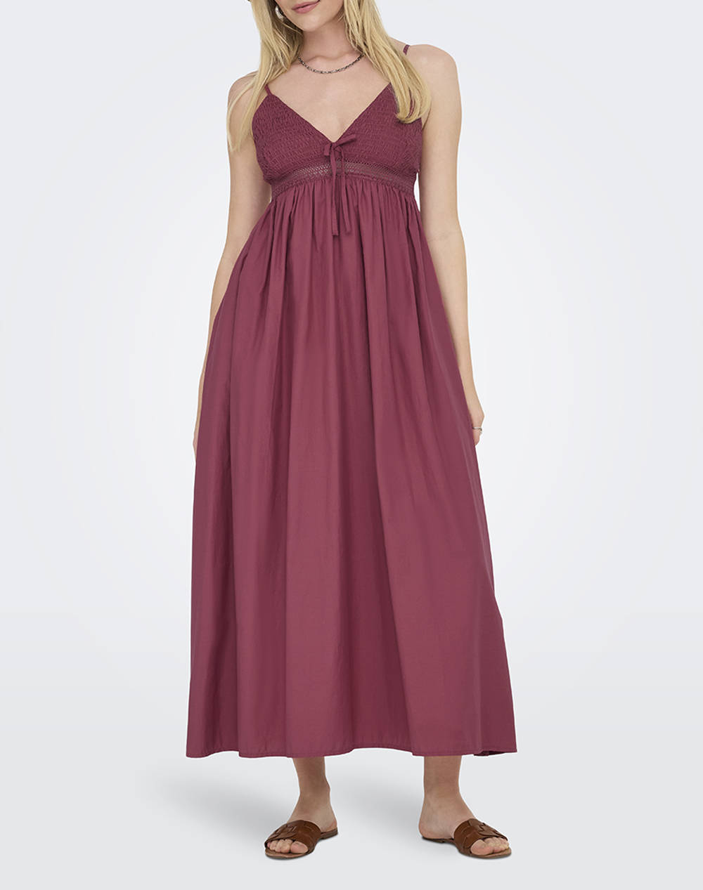 ONLY ONLBRIAR STRAP LONG DRESS WVN 15348867-EARTH RED RedWine