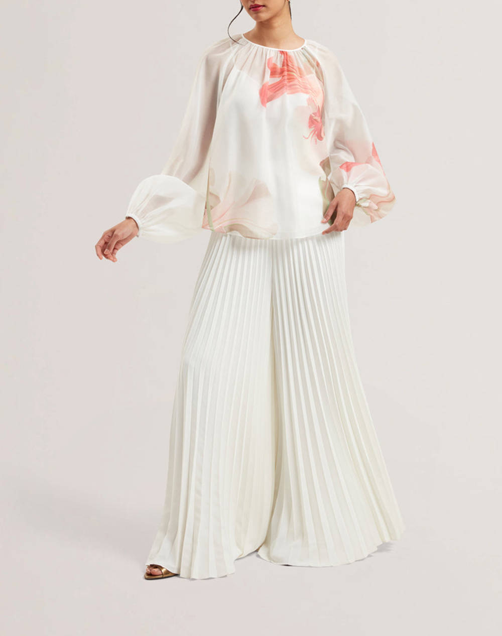 TED BAKER TED BAKER haryx Pleated Wide Leg Crepe Trouser 279765-IVORY Ivory - 3