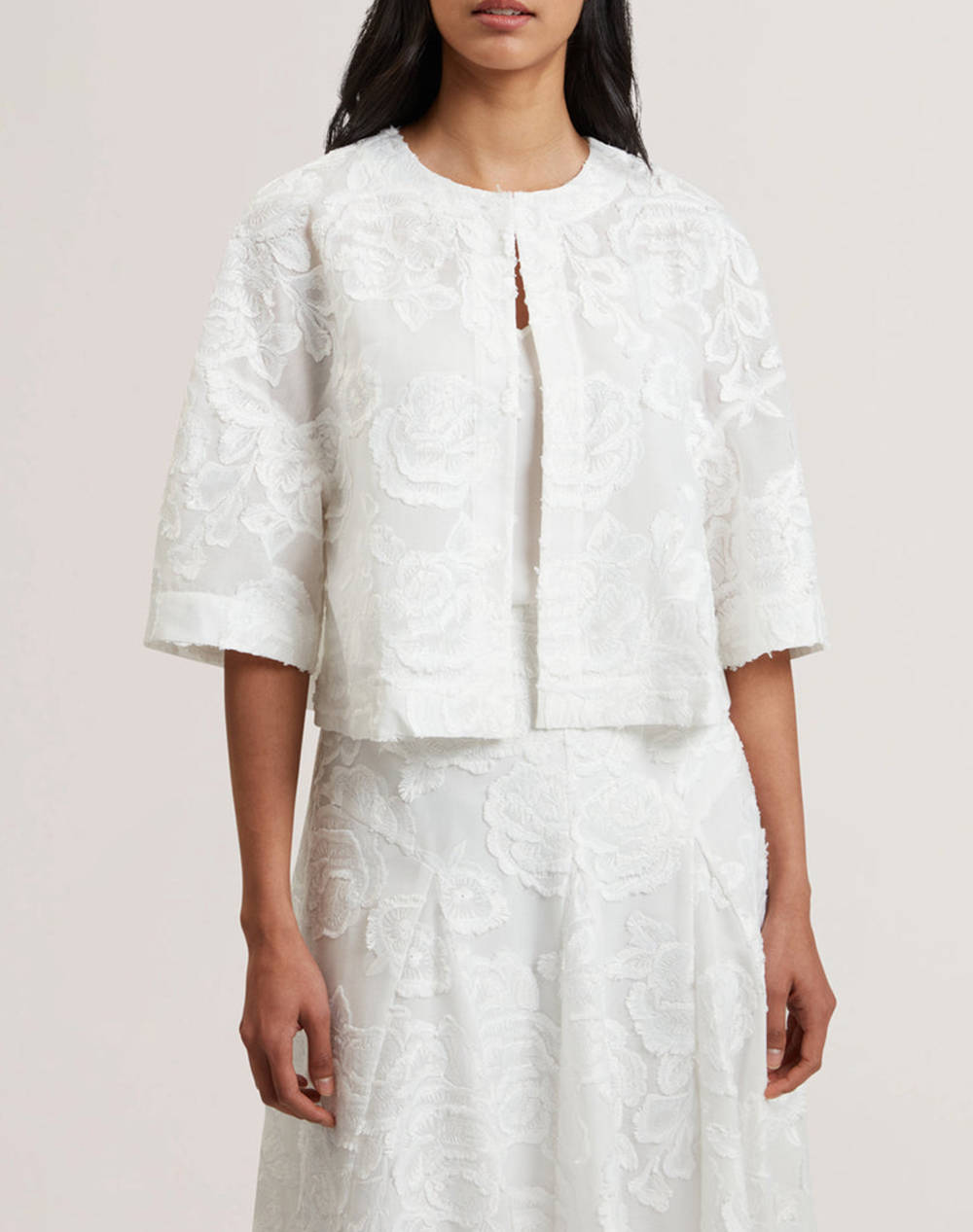 TED BAKER TED BAKER FAELA Collarless boxy fit cropped shirt 280691-WHITE White