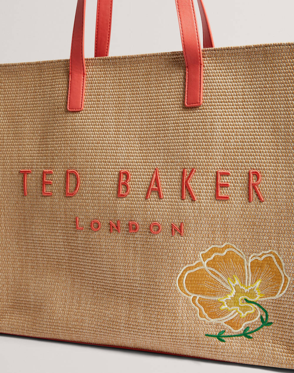 TED BAKER FLORAFF Floral Applique Extra Large Raffia Icon Bag (Διαστάσεις: 36 x 45 x 14 εκ.) 280710-ORANGE Orange φωτογραφία