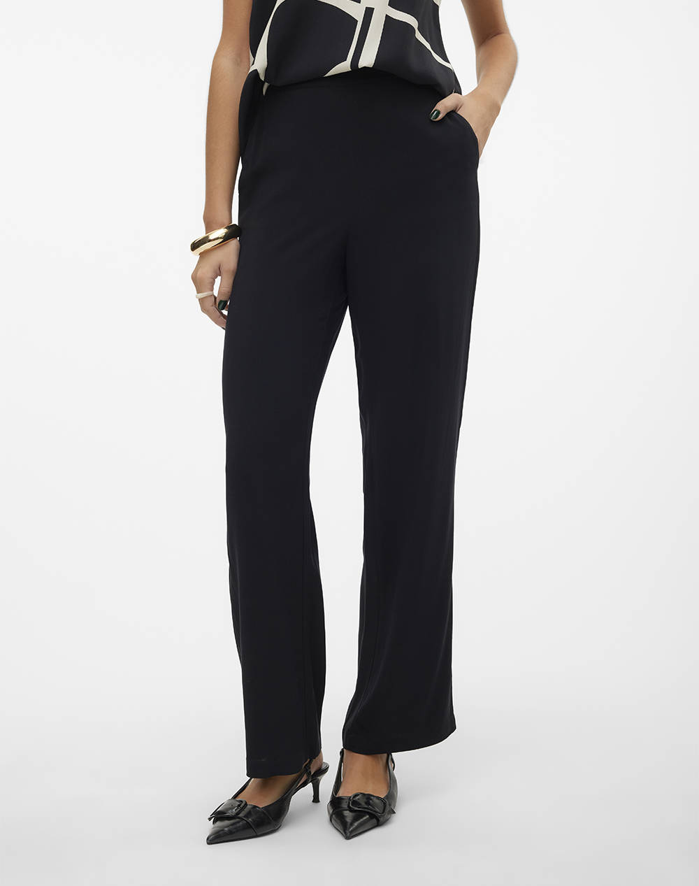 Vero Moda EASY JOY HW WIDE PANTS Μαύρο