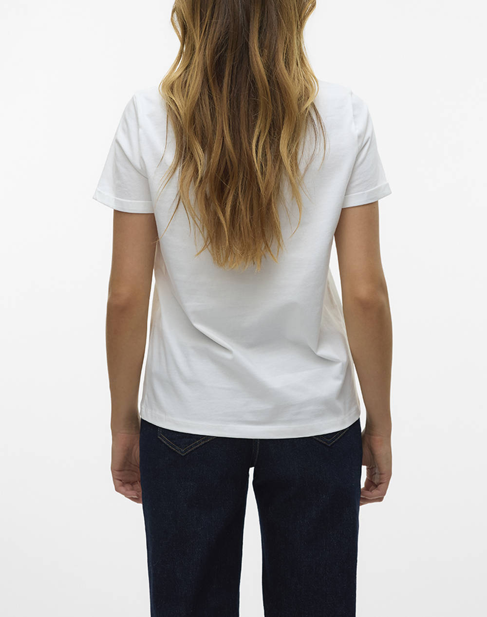 VERO MODA VMBITONA S/S V-NECK T-SHIRT JRS BTQ GA 10329476-Snow WhiteSTRAWBERRYPRINT White φωτογραφία