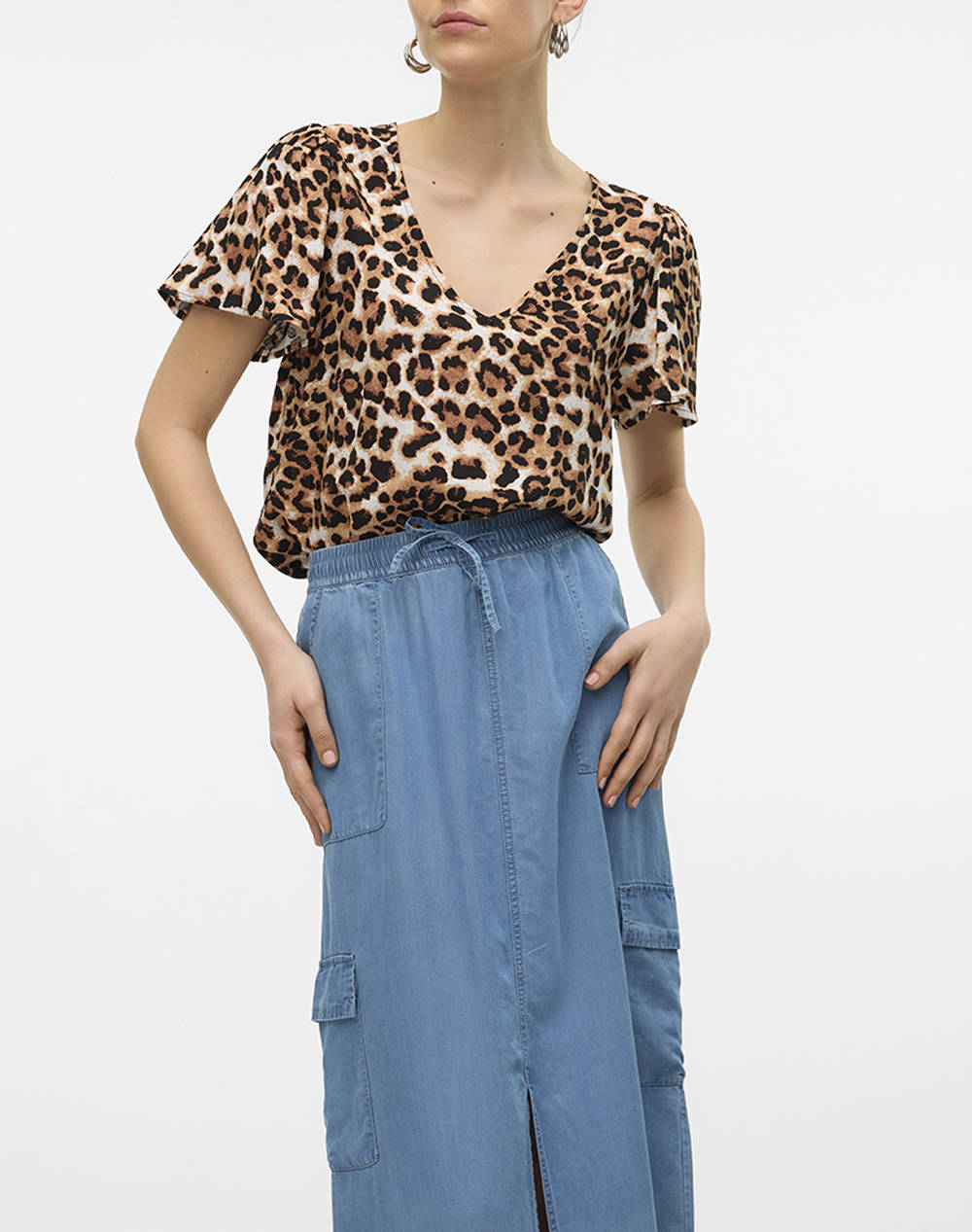 VERO MODA VERO MODA VMEASY JOY V-NECK SS BLOUSE WVN GA 10307987-TanLeo Multi