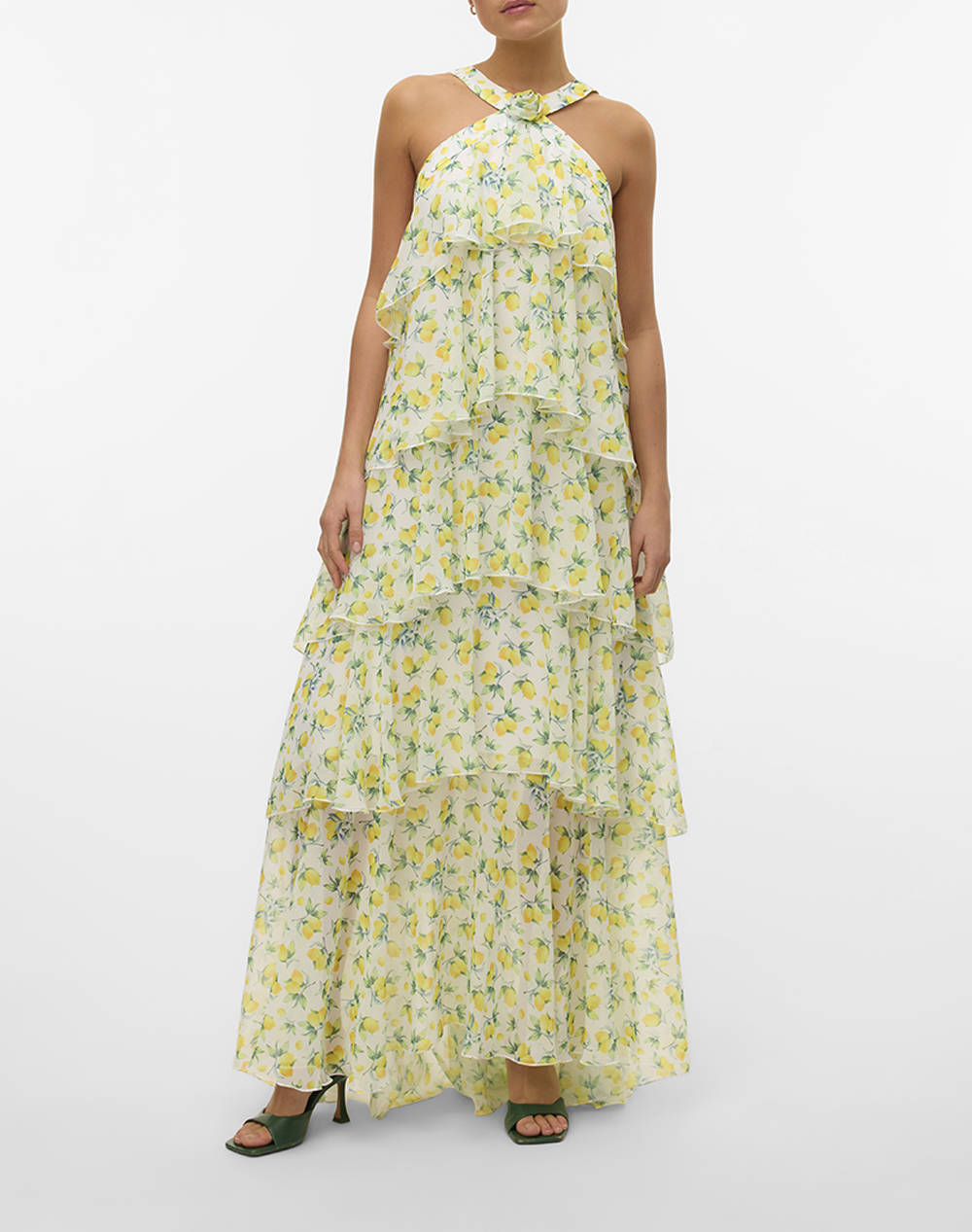 VERO MODA VMFELICIA SL RUFFLE MAXI DRESS EXP 10295237-Star WhiteLEMONAOP Multi