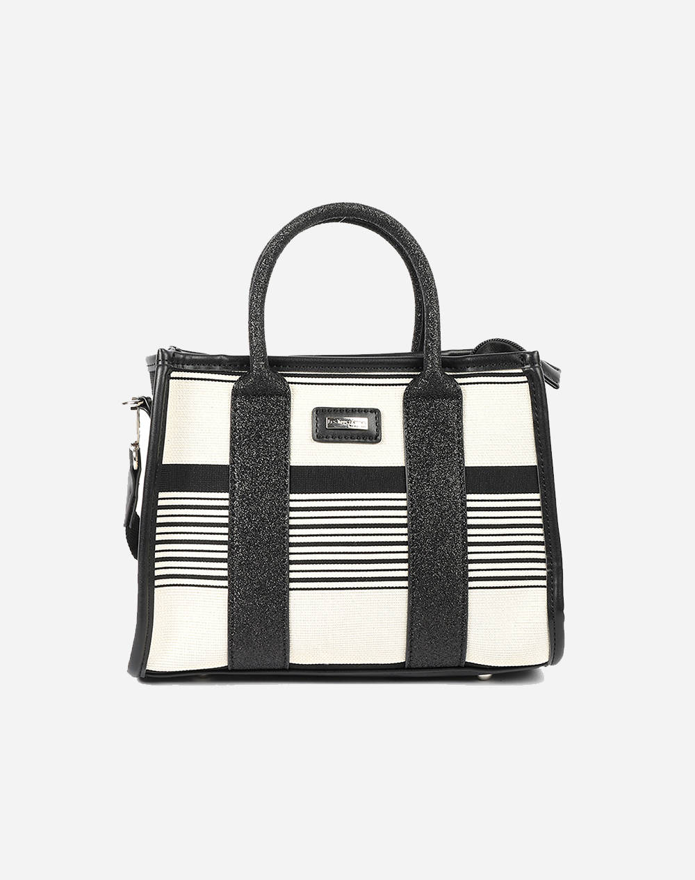 LES TROPEZIENNES LES TROPEZIENNES NAL-TZ-03 ΤΣΑΝΤΑ ΧΕΙΡΟΣ ΥΦΑΣΜΑ ΜΕ ΡΙΓΕΣ WHITE/BLACK 200009449056-056 Multi