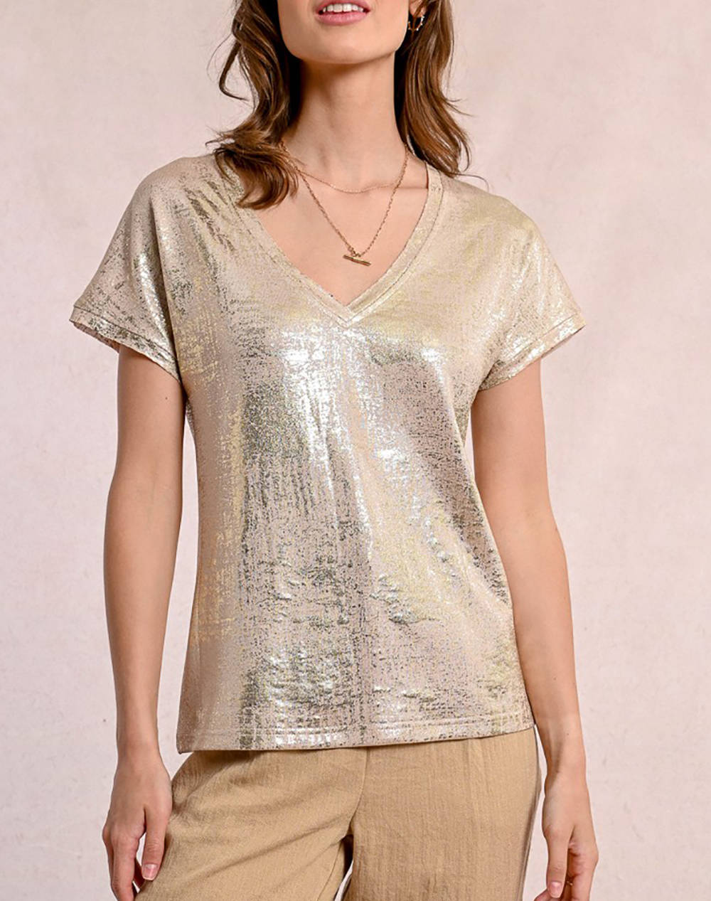 MOLLY BRACKEN MOLLY BRACKEN LADIES KNITTED TEE LA1270BDP-GOLDEN BEIGE Gold
