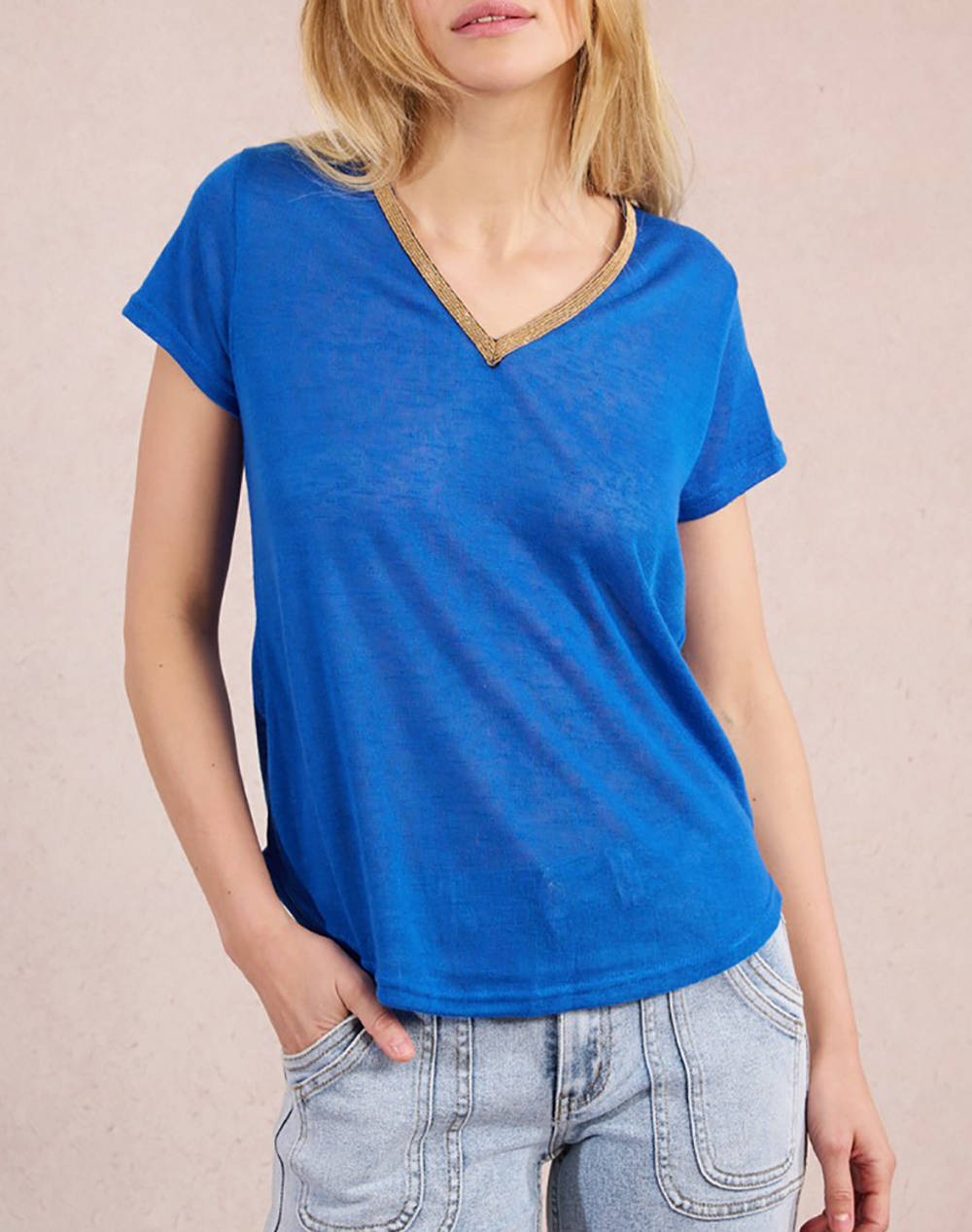 MOLLY BRACKEN MOLLY BRACKEN LADIES KNITTED TEE T427DP-BLUE Blue