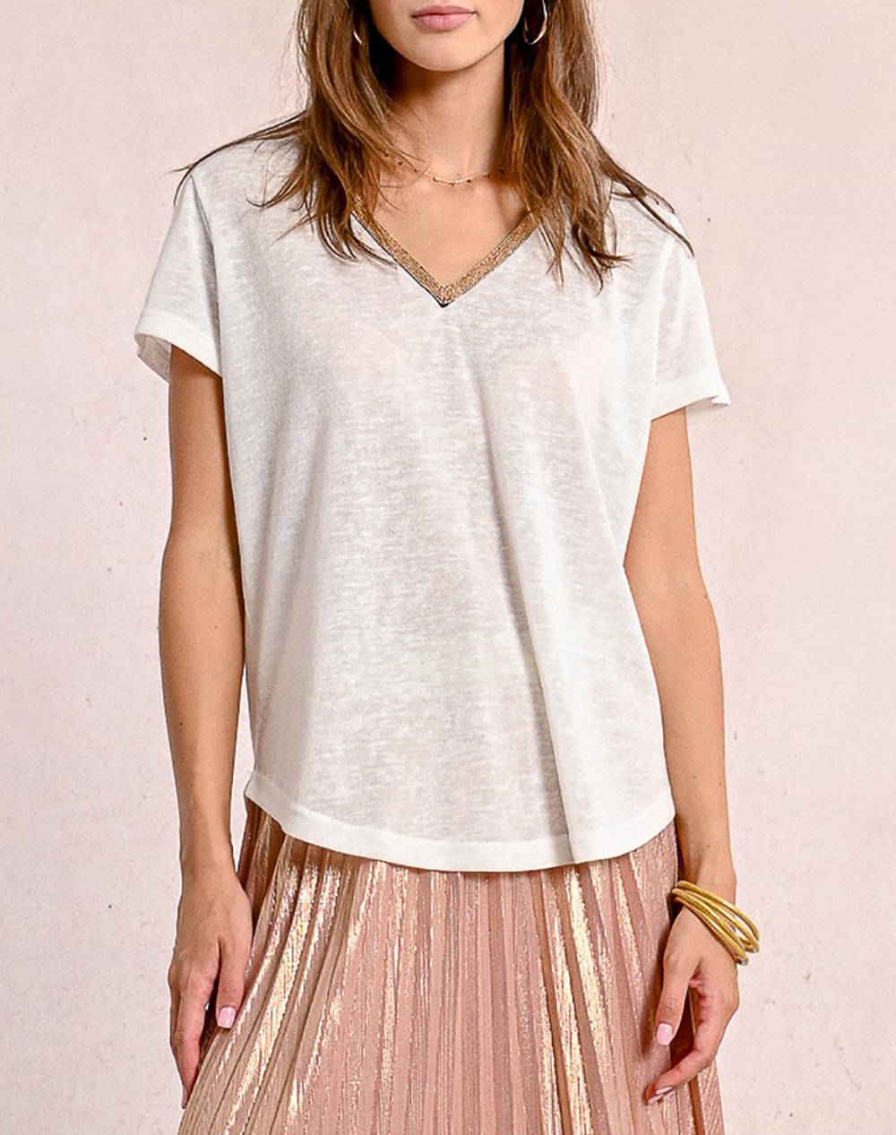 MOLLY BRACKEN MOLLY BRACKEN LADIES KNITTED TEE T427DP-OFFWHITE OffWhite