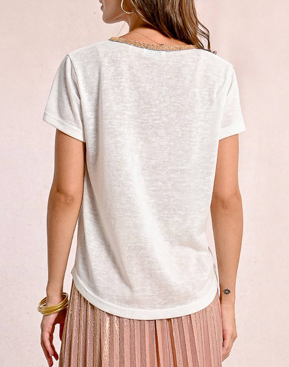 MOLLY BRACKEN LADIES KNITTED TEE T427DP-OFFWHITE OffWhite φωτογραφία