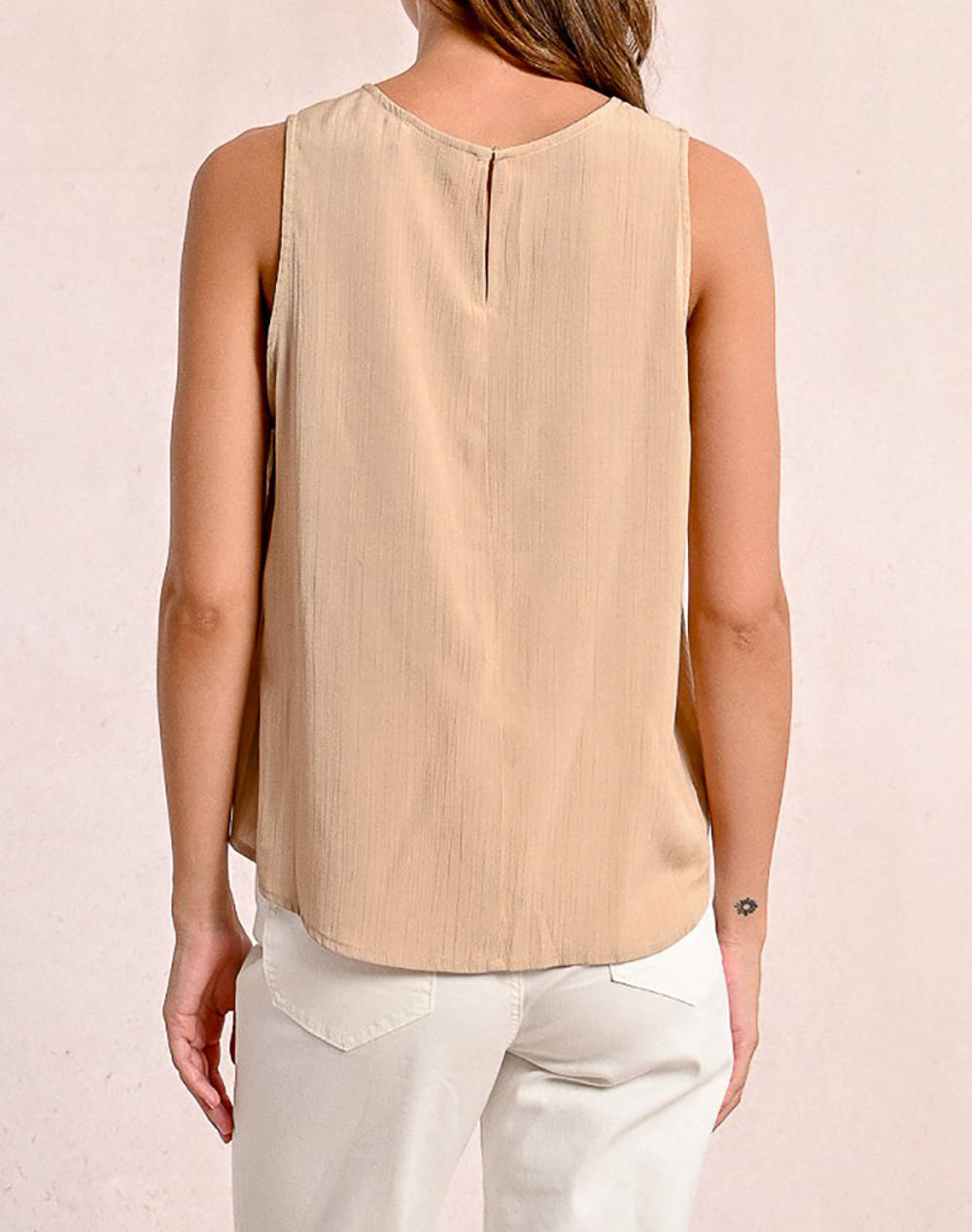 MOLLY BRACKEN LADIES WOVEN TOP T1801DP-BEIGE Biege φωτογραφία
