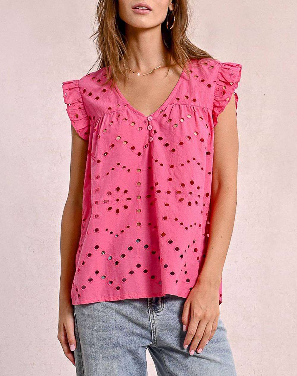 MOLLY BRACKEN MOLLY BRACKEN LADIES WOVEN TOP Z580DE-PINK Pink