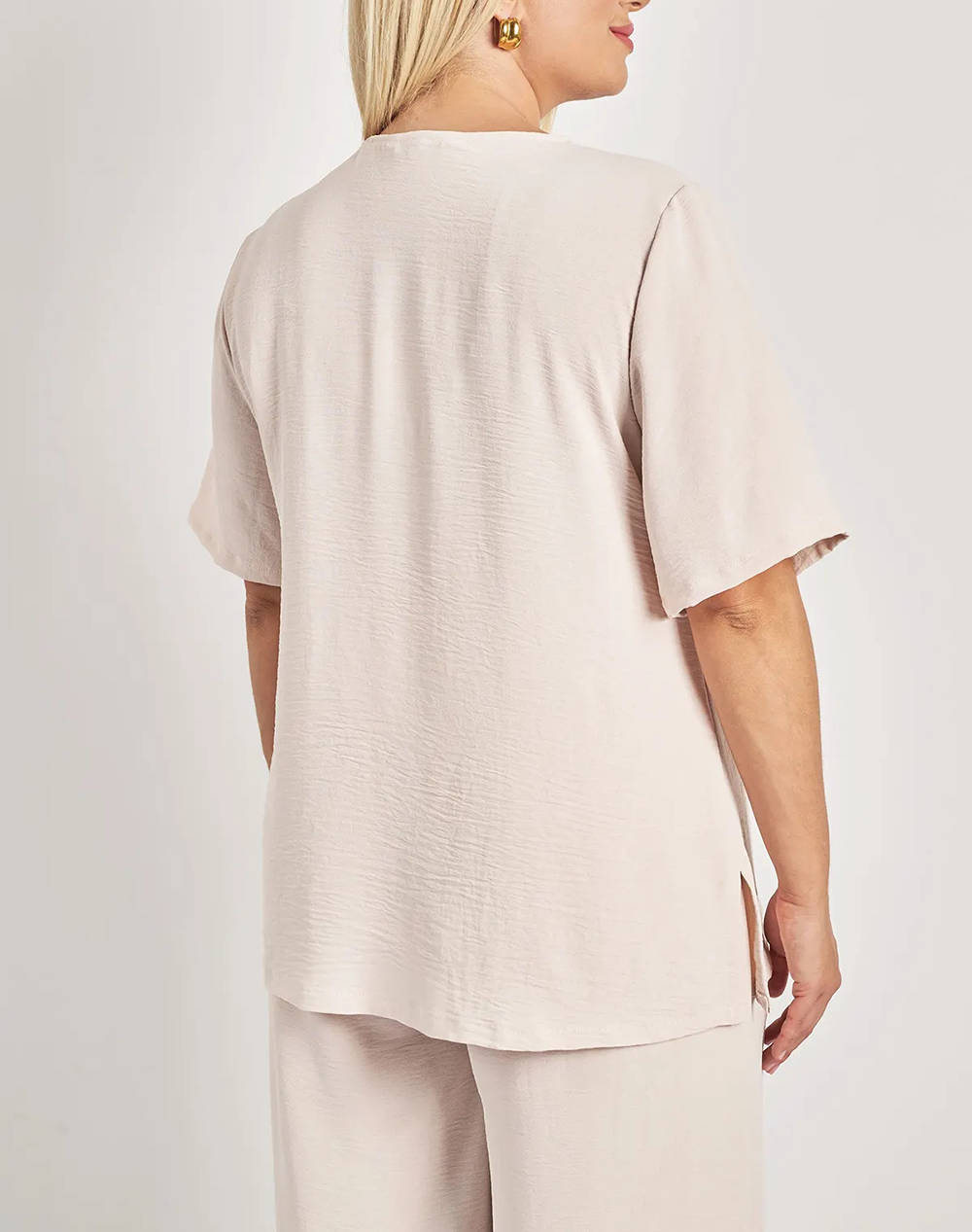 PARABITA Μπλούζα washed με V και πιέτα μπροστά 012510107669-007 Biege φωτογραφία