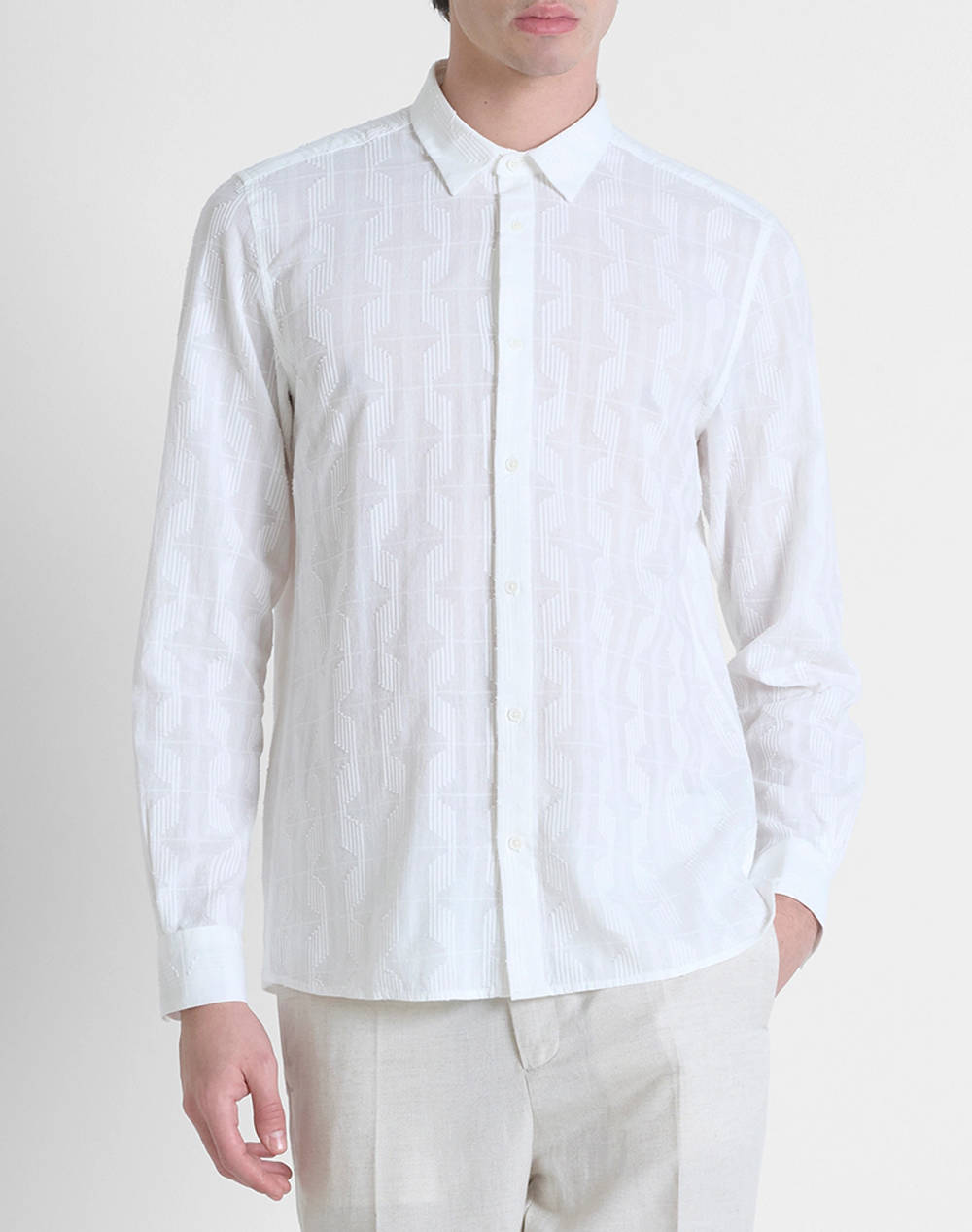 ANTONY MORATO ANTONY MORATO MMSL00614FA440054 MIN OF 6 SHIRT BARCELONA REGULAR STRAIGHT FIT IN DOBBY COTTON FABRIC ABSTRACT GEOMETRIC PATTERN ΠΟΥΚΑΜΙΣΟ ΑΝΔΡΙΚΟ SL00