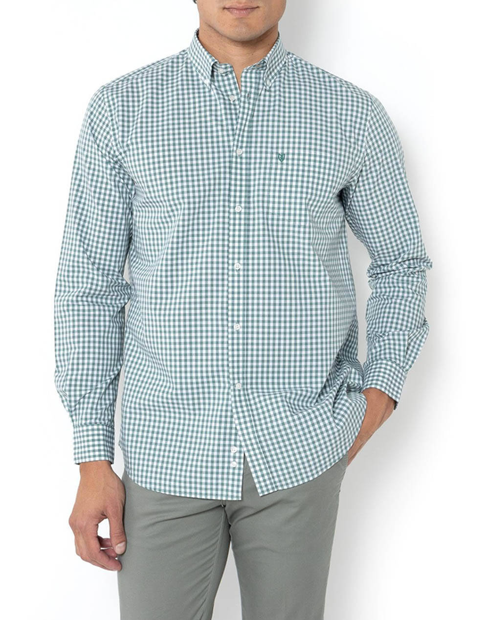 THE BOSTONIANS THE BOSTONIANS ΠΟΥΚΑΜΙΣΟ MAVERICK ΠΟΠΛΙΝΑ REGULAR FIT MedCheck POPLIN Button-down Regular fit 3AACH8581-OLIVE Green