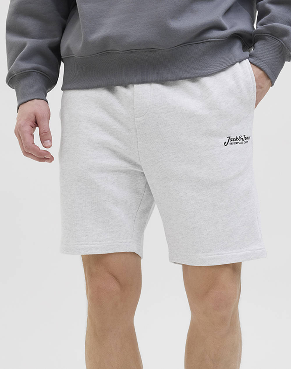 JACK&JONES JPSTGORDON BEAU SWEAT SHORTS MID 12268770-White Melange OffWhite