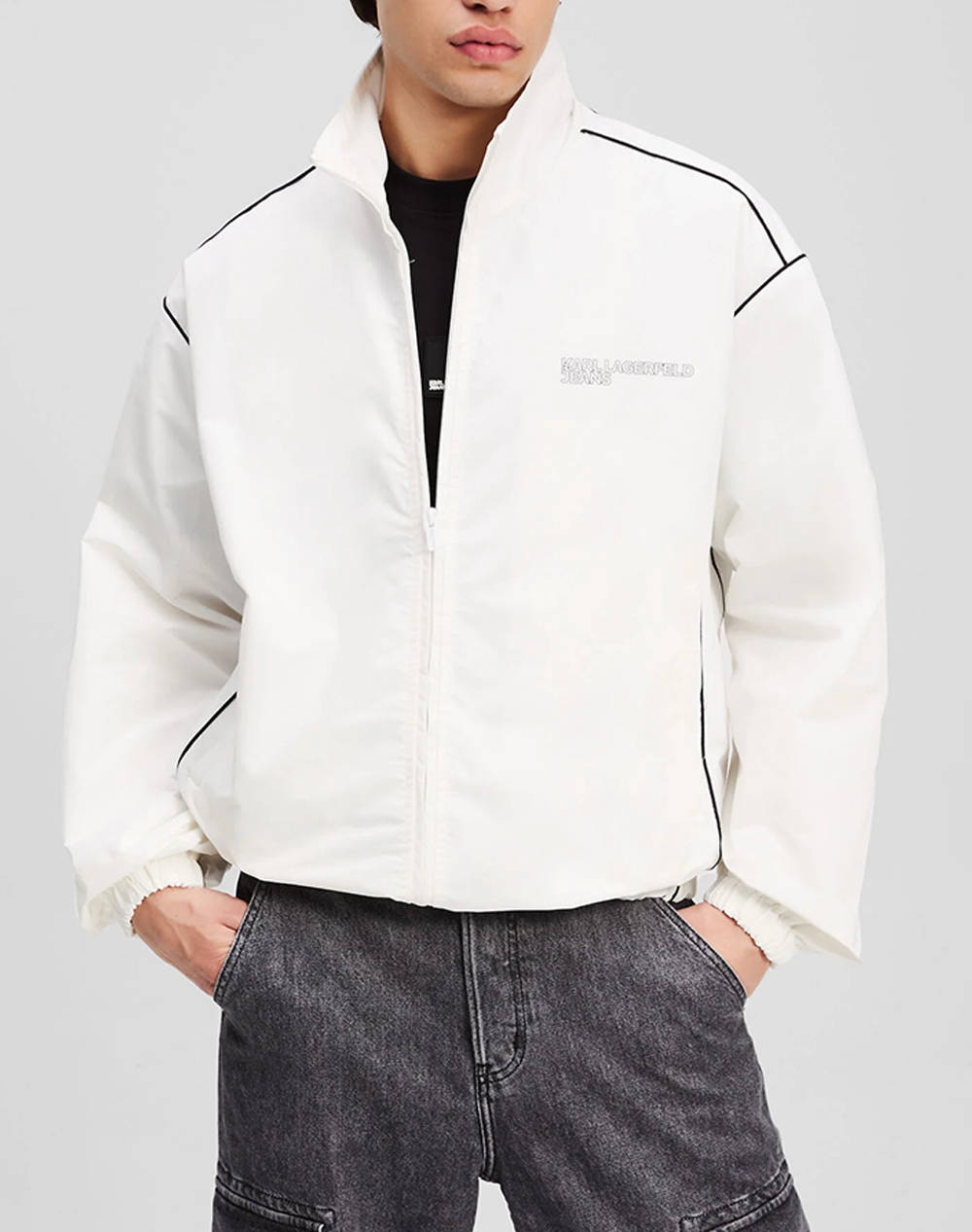 KARL LAGERFELD JEANS KLJ ZIP UP PIPING JACKET A2M15014-100 White