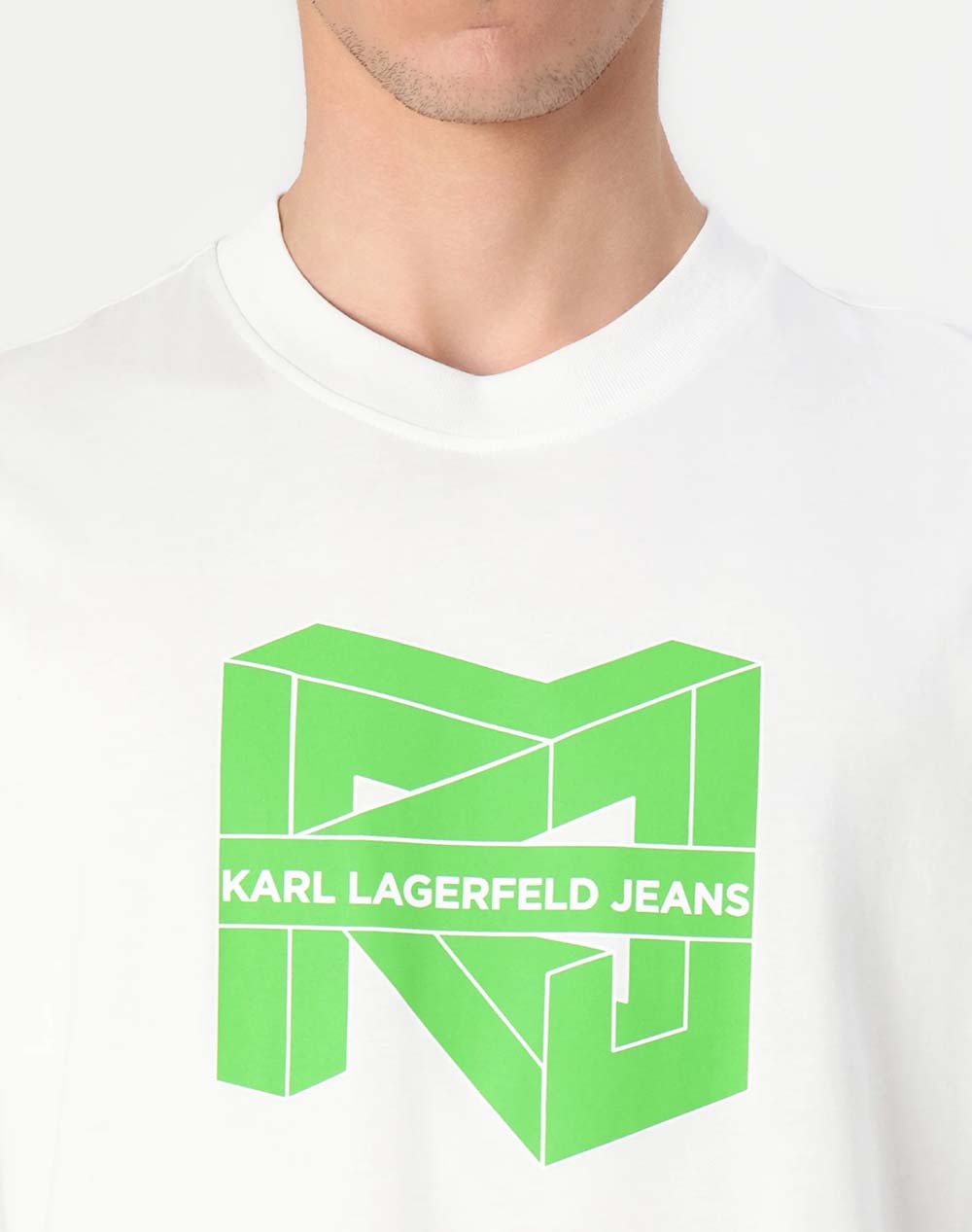 Karl Lagerfeld Jeans Klj Reg Ss Cube Logo Tee A2M17037-100 White ανδρικά ρούχα μπλούζες T-Shirt Politikos Shop Πολιτικός