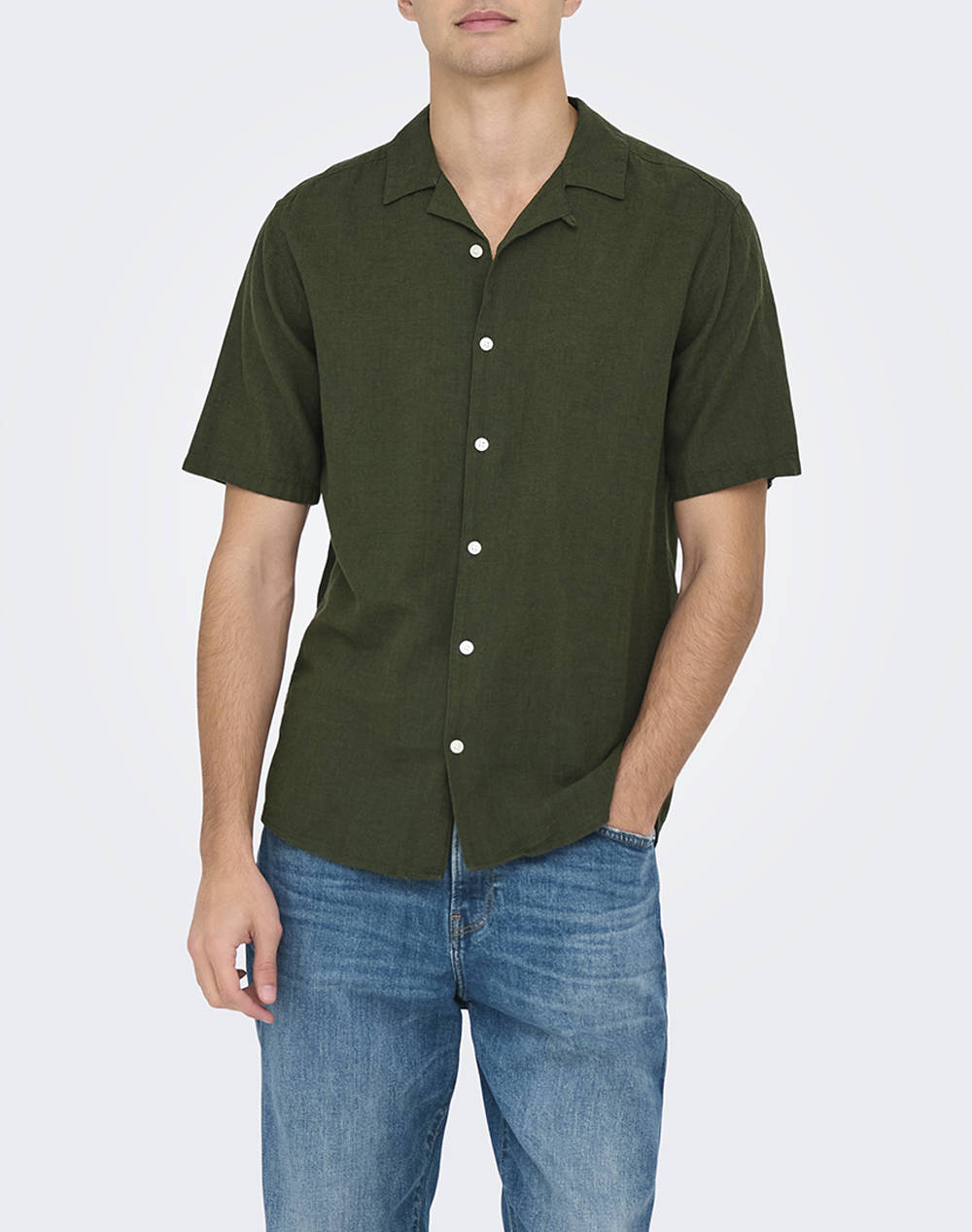 ONLY&SONS ONSCAIDEN LIFE SS SOLID RESORT LINENNOOS 22025116-Kambaba DarkGreen