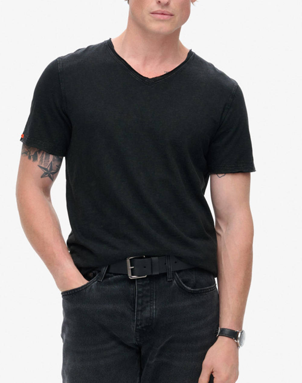 SUPERDRY D3 STUD RAW EDGE SLUB V T SHIRT ΜΠΛΟΥΖΑ ΑΝΔΡΙΚΟ
