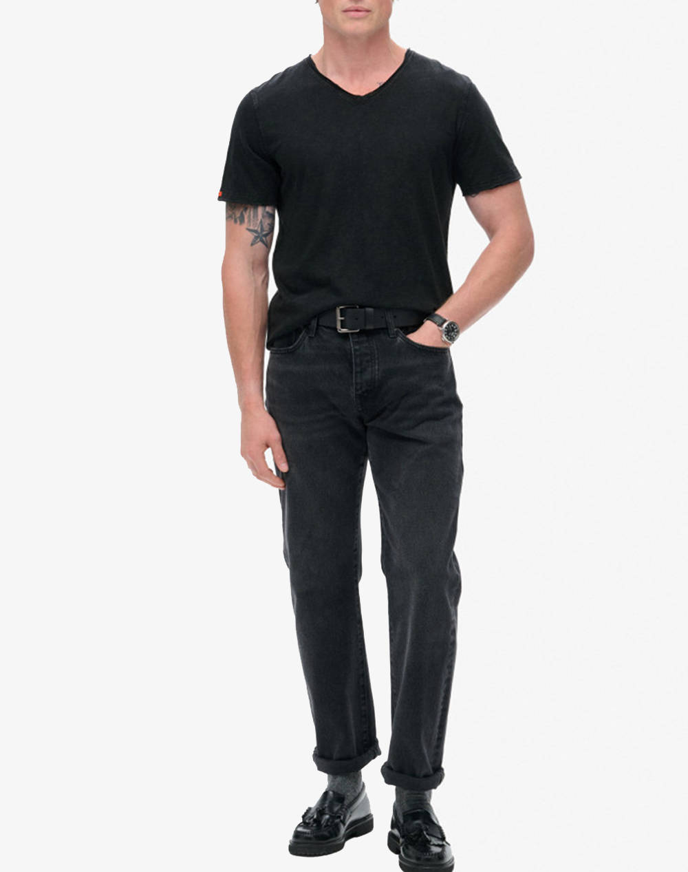 SUPERDRY D3 STUD RAW EDGE SLUB V T SHIRT ΜΠΛΟΥΖΑ ΑΝΔΡΙΚΟ