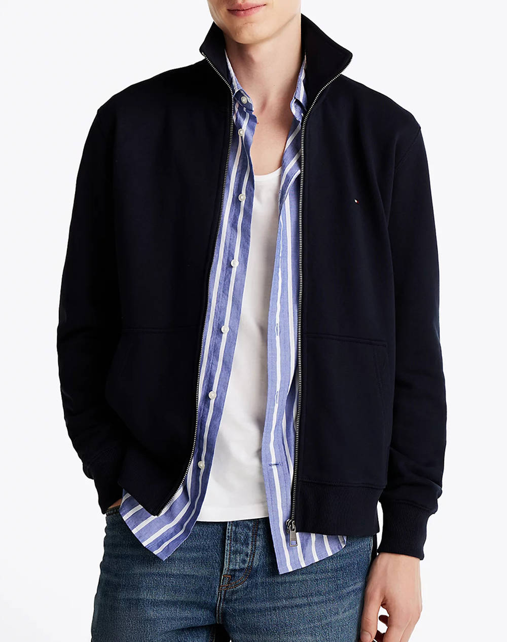 TOMMY HILFIGER TOMMY HILFIGER ESSENTIAL TERRY ZT STAND COLLAR MW0MW38084-DW5 DarkBlue