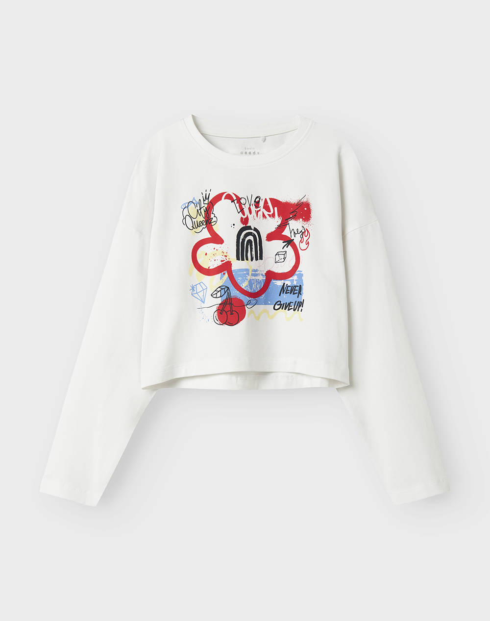 NAME IT NAME IT NKFVILMA LS CROP TOP 13225499-Bright WhiteGrafitti OffWhite