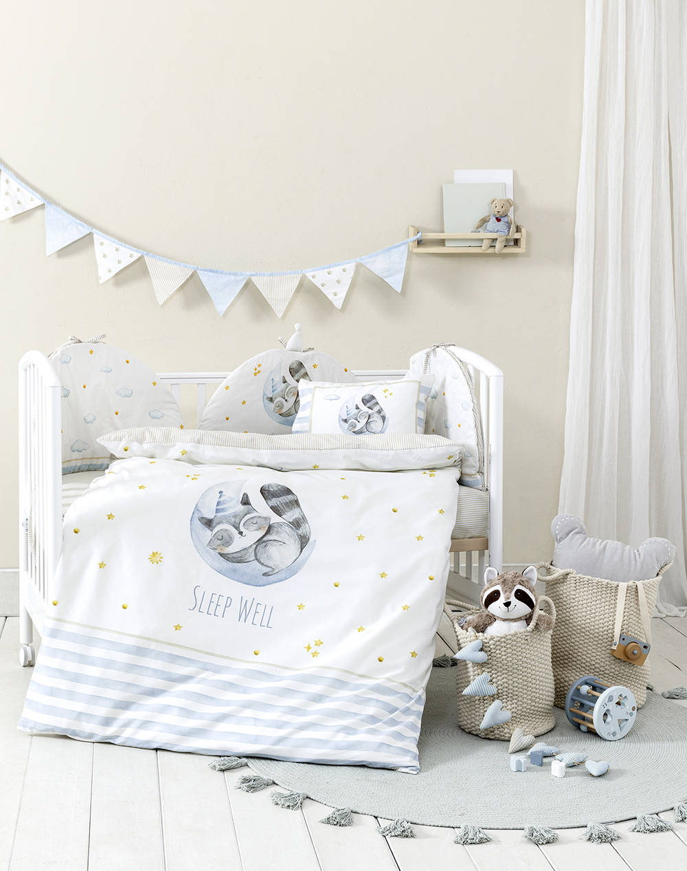 NIMA HOME NIMA Σετ Σεντόνια Κούνιας - Sleepy Racoon (Διαστάσεις: 2 x 12x170 & 30x40εκ.) N34827