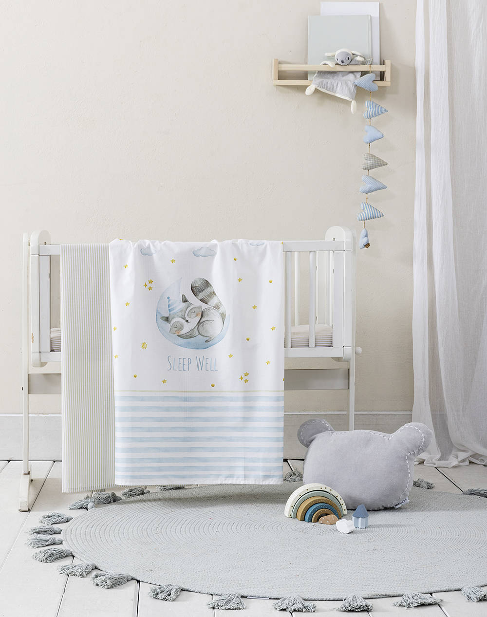 NIMA HOME NIMA Σετ Σεντόνια Λίκνου - Sleepy Racoon (Διαστάσεις: 2 x 70x110εκ.) N34829