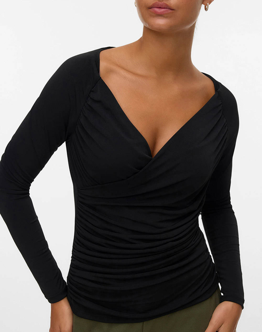 AWARE BY VERO MODA AWSOPHIA LS V-NECK WRAP TOP 10331046-BLACK Black