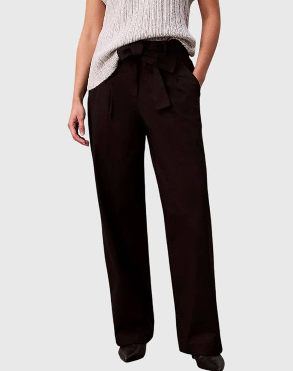 CALVIN KLEIN Cotton Twill Belted Trouser LV044D639G-UB1 Black