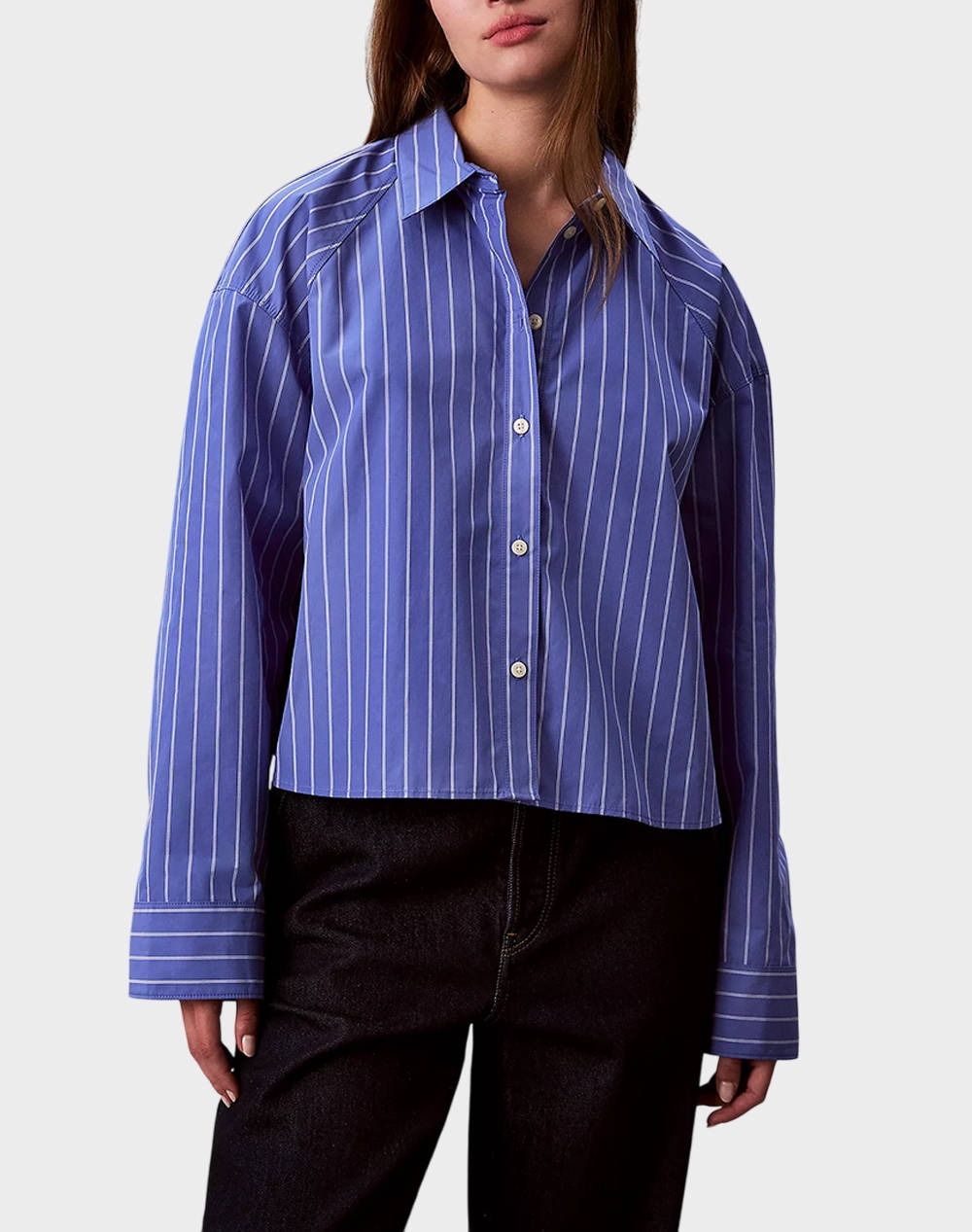 CALVIN KLEIN JEANS YD STRIPE BOXY CROPPED SHIRT LV047C118G-XNS BlueViolet