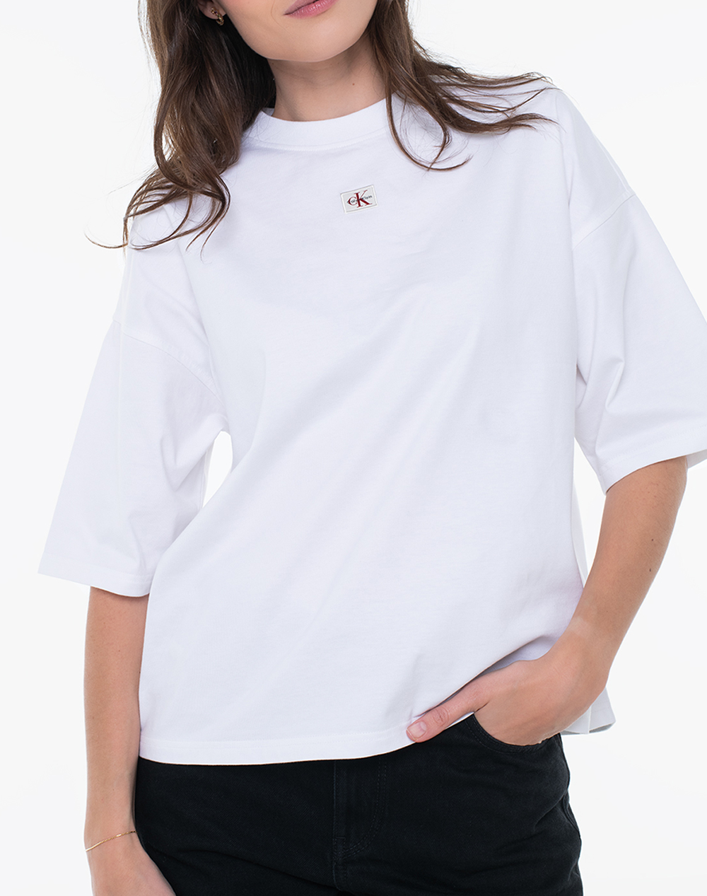 CALVIN KLEIN SS WOVEN LABEL OVERSIZED TEE LV047D204G-YAA White