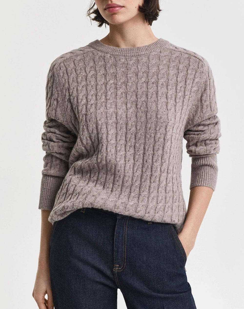 GANT ΠΟΥΛΟΒΕΡ ΜΜ WOOL CABLE KNIT C-NECK 3GW4805412-259 Biege