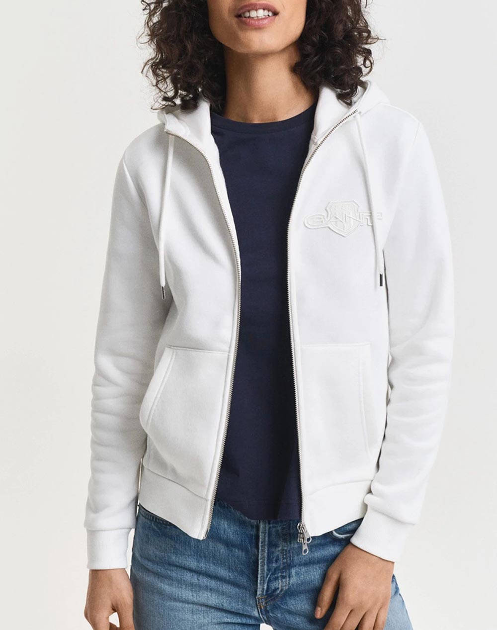 GANT ΖΑΚΕΤΑ ΦΟΥΤΕΡ REG TONAL SHIELD ZIP HOODIE 3GW4202588-113 OffWhite