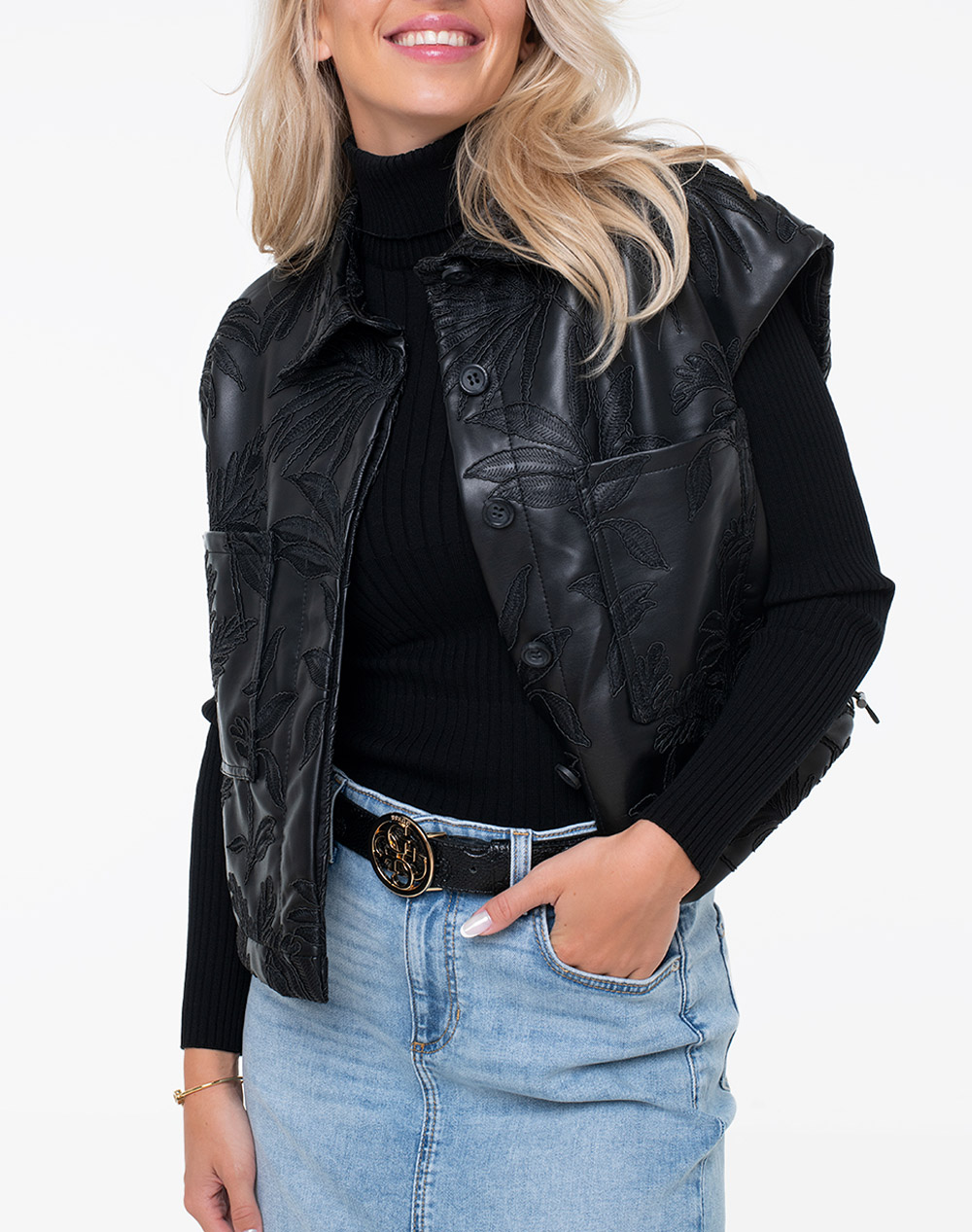 GUESS CHANTAL PU EMBRO VEST ΜΠΟΥΦΑΝ ΓΥΝΑΙΚΕΙΟ W5YN79WHGU0-JTMU Black