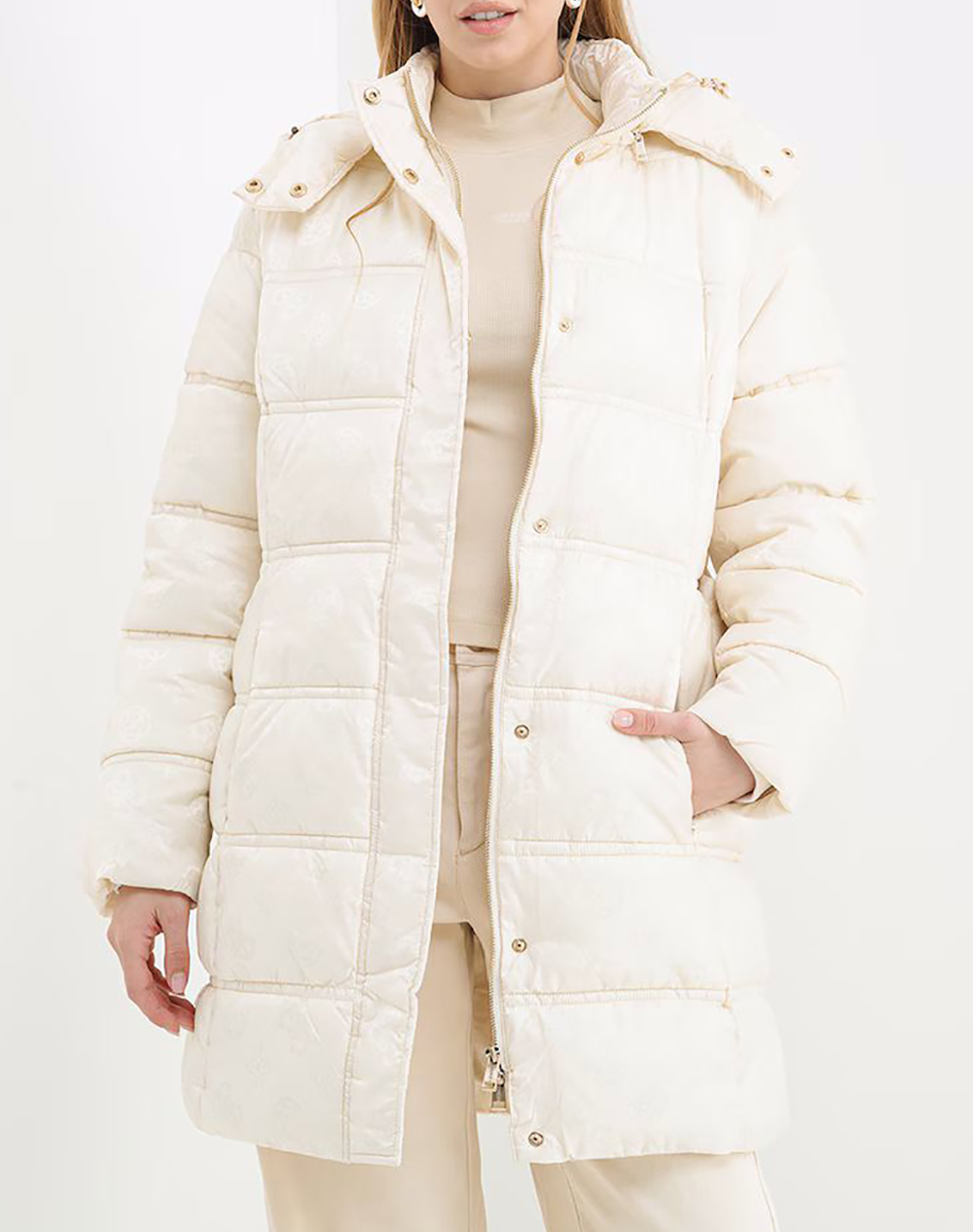 GUESS IMMA LOGO MIDI PUFFER ΜΠΟΥΦΑΝ ΓΥΝΑΙΚΕΙΟ W5BL44W2912-G1F7 Cream