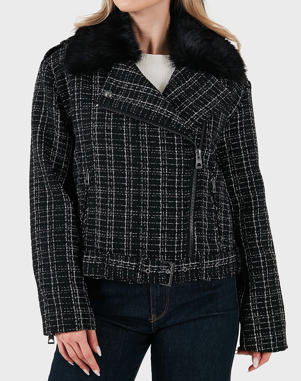 GUESS SANDRA TWEED BIKER ΜΠΟΥΦΑΝ ΓΥΝΑΙΚΕΙΟ W5BL16W2382-JBLK Black