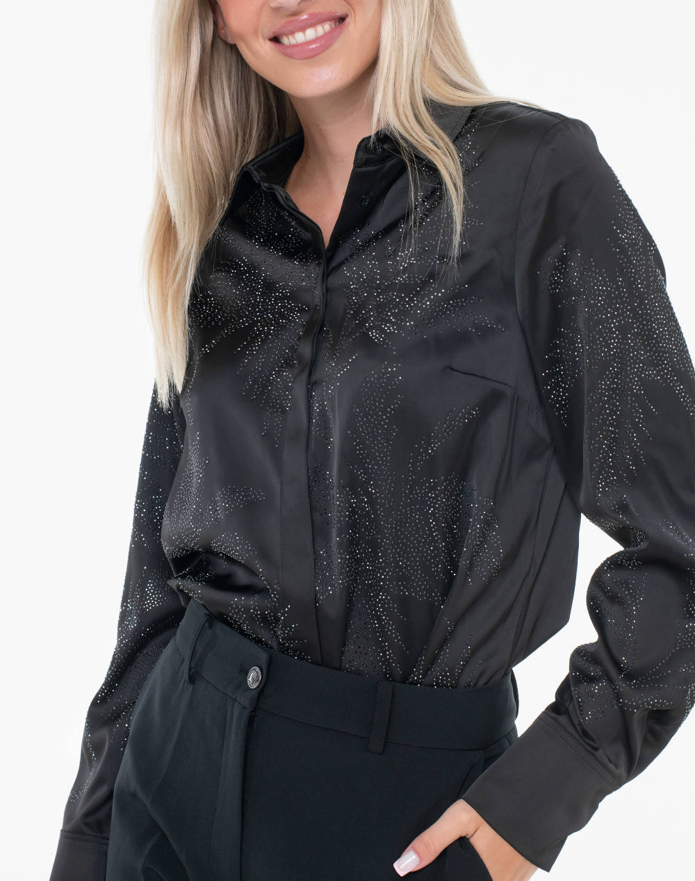 GUESS LS AGNES HOTFIX SHIRT ΠΟΥΚΑΜΙΣΟ ΓΥΝΑΙΚΕΙΟ W5YH40WFQC2-JBLK Black