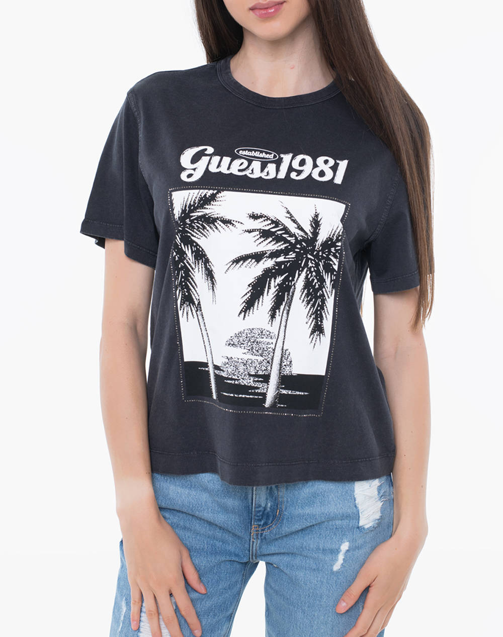 GUESS SS PALM PRINT WASHED TEE ΜΠΛΟΥΖΑ ΓΥΝΑΙΚΕΙΟ W5YI17I3Z14-F9P6 DarkSlateGrey