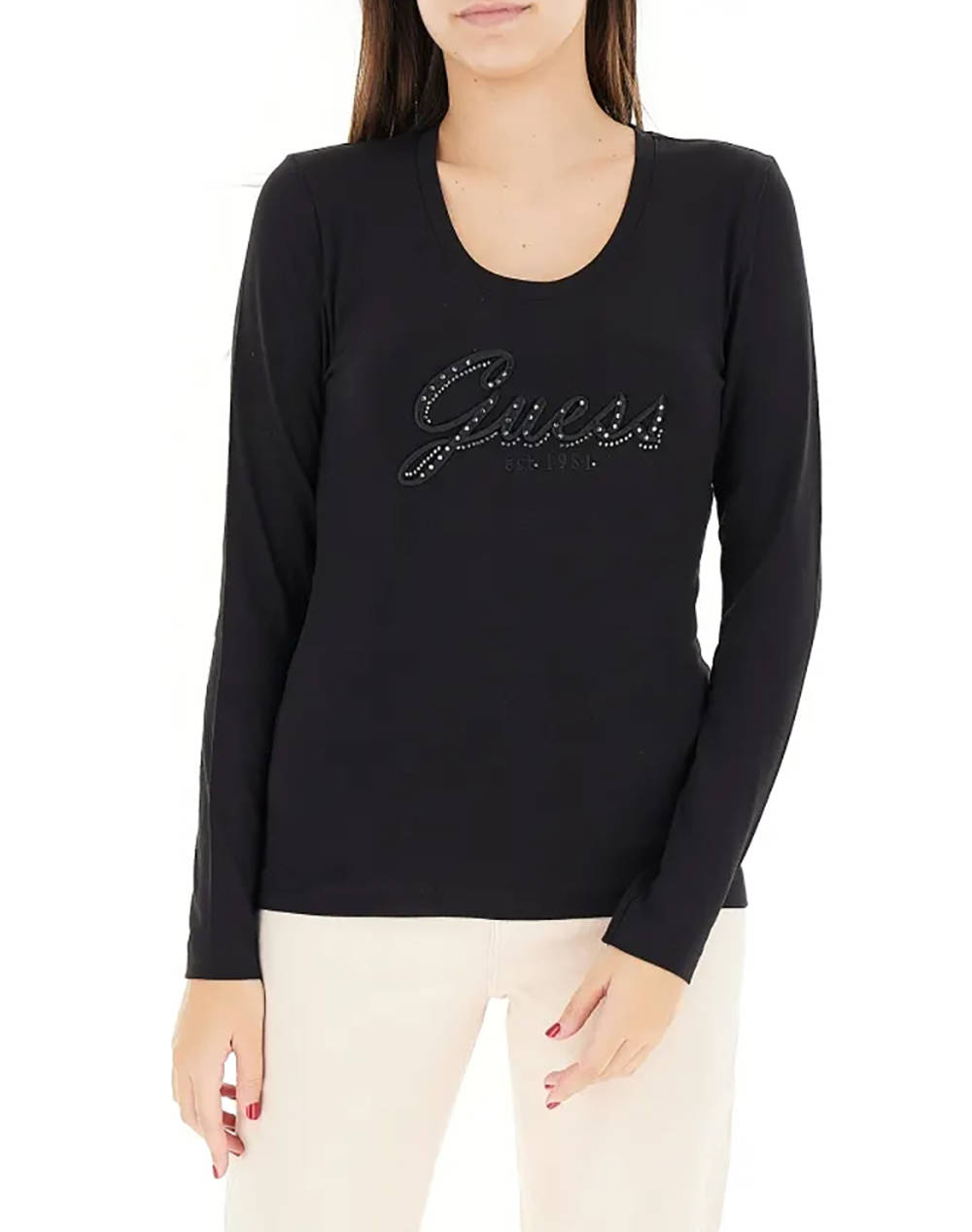 GUESS CN LS EMBRO SCRIPT LOGO TEE ΜΠΛΟΥΖΑ ΓΥΝΑΙΚΕΙΟ W5YI26J1314-JBLK Black