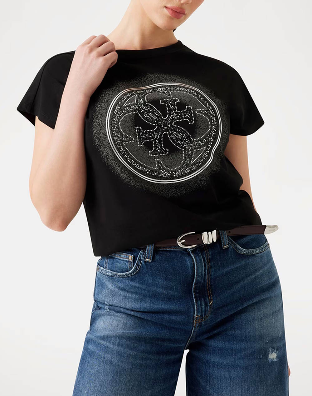 GUESS CN SS 4G SHADED HOTFIX ΜΠΛΟΥΖΑ ΓΥΝΑΙΚΕΙΟ W5YI14I3Z14-JBLK Black